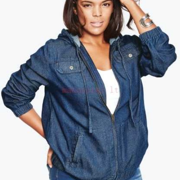 Roaman's Jackets & Blazers - Hooded Denim Jacket by Roamans in Indigo
